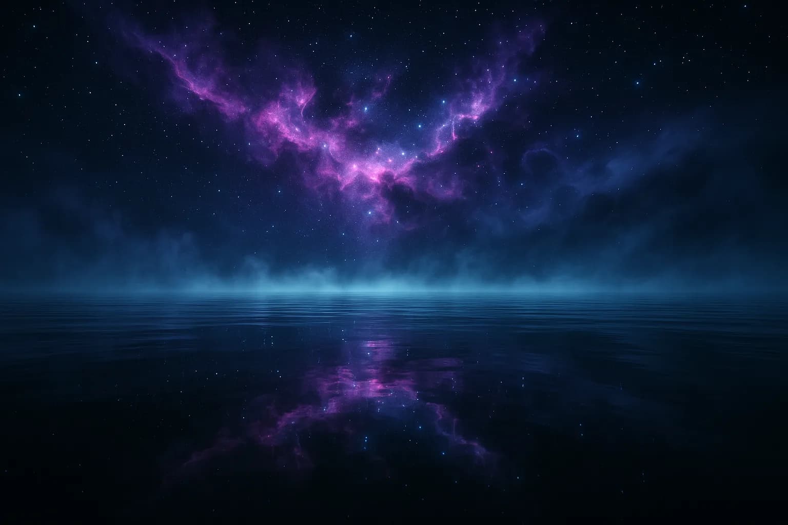 Orizzonte cosmico viola riflesso sull’acqua